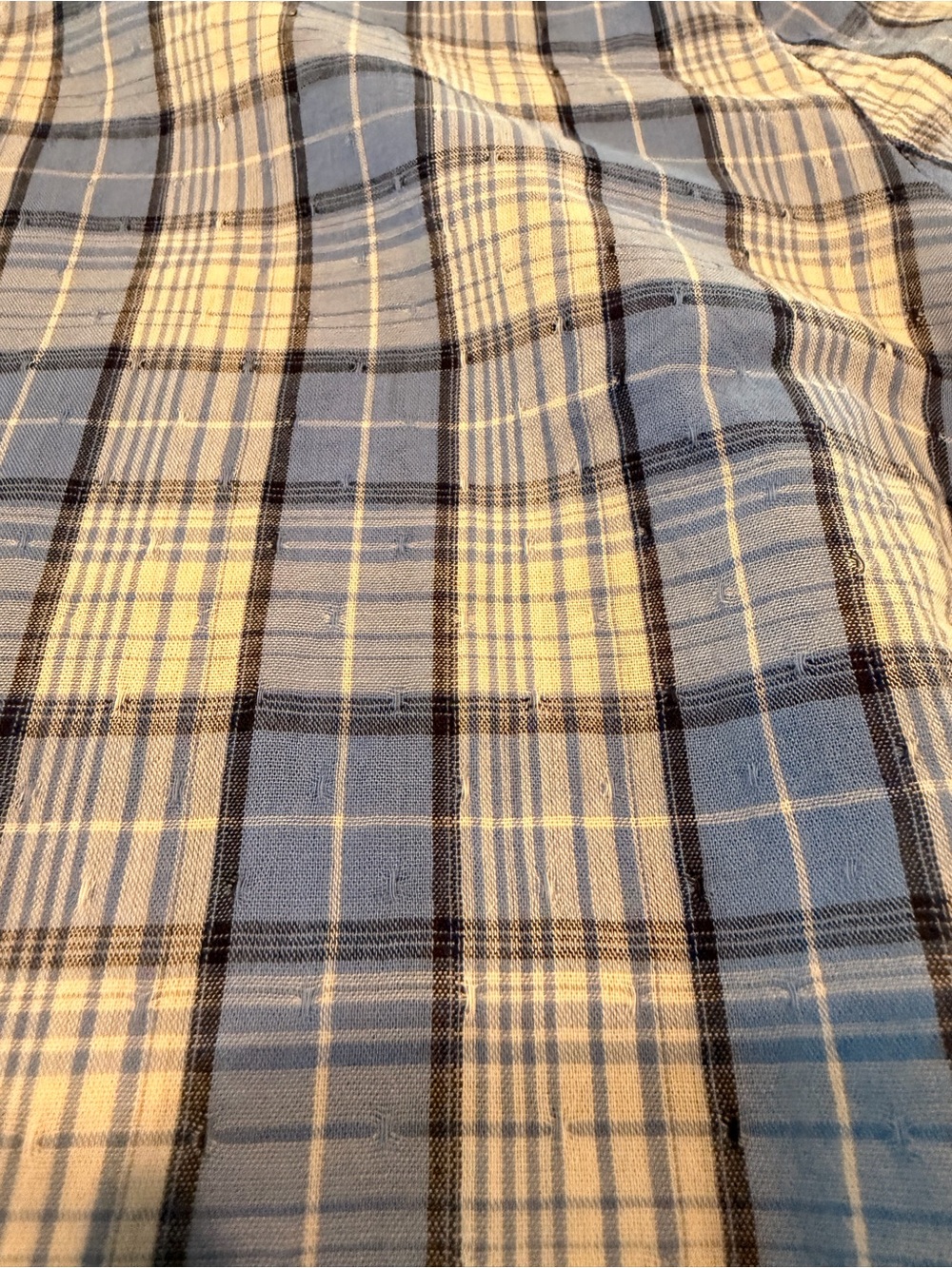 Talbots Blue Plaid Ruffle-Collar Button-Front Shirt - Picture 8 of 8